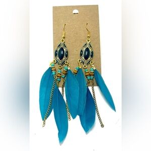 NEW! Y2K Boho Feather Dangle Earrings with Chains, Beads, and Enamel Details​